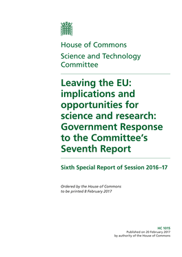 Government Response to the Committee's Seventh Report