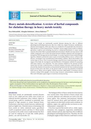 Heavy Metals Detoxification: a Review of Herbal Compounds for Chelation Therapy in Heavy Metals Toxicity