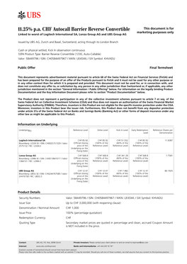 11.25% P.A. CHF Autocall Barrier Reverse