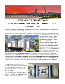 Members of the ASMA Will Join Together in Beautiful Charleston SC