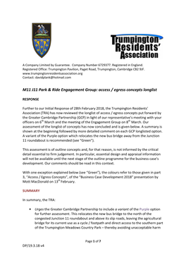 M11 J11 Park & Ride Engagement Group: Access / Egress Concepts