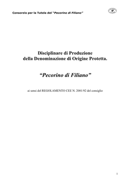Disciplinare Pecorino Filiano Corretto Mipaf.Doc