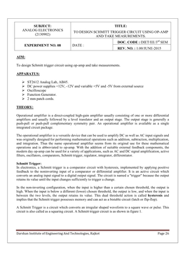 AE Exp-8-To Design Schmitt Trigger Circuit Using Op-Amp and Take