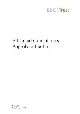 Editorial Complaints: Appeals to the Trust