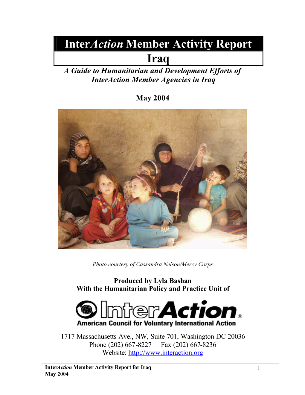 Interaction Member Activity Report Iraq a Guide to Humanitarian and Development Efforts of Interaction Member Agencies in Iraq