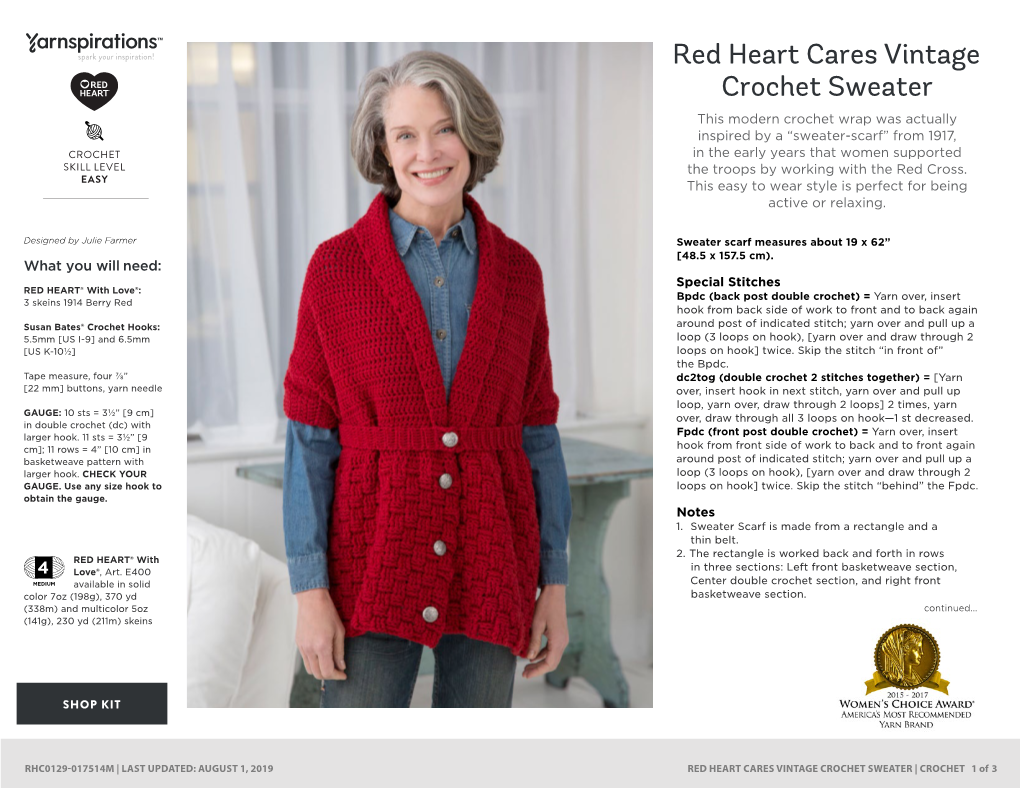 Red Heart Cares Vintage Crochet Sweater