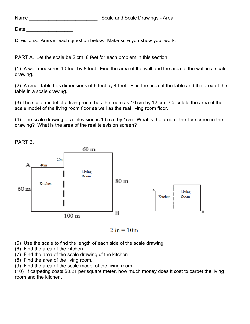Name ______ Scale and Scale Drawings - Area