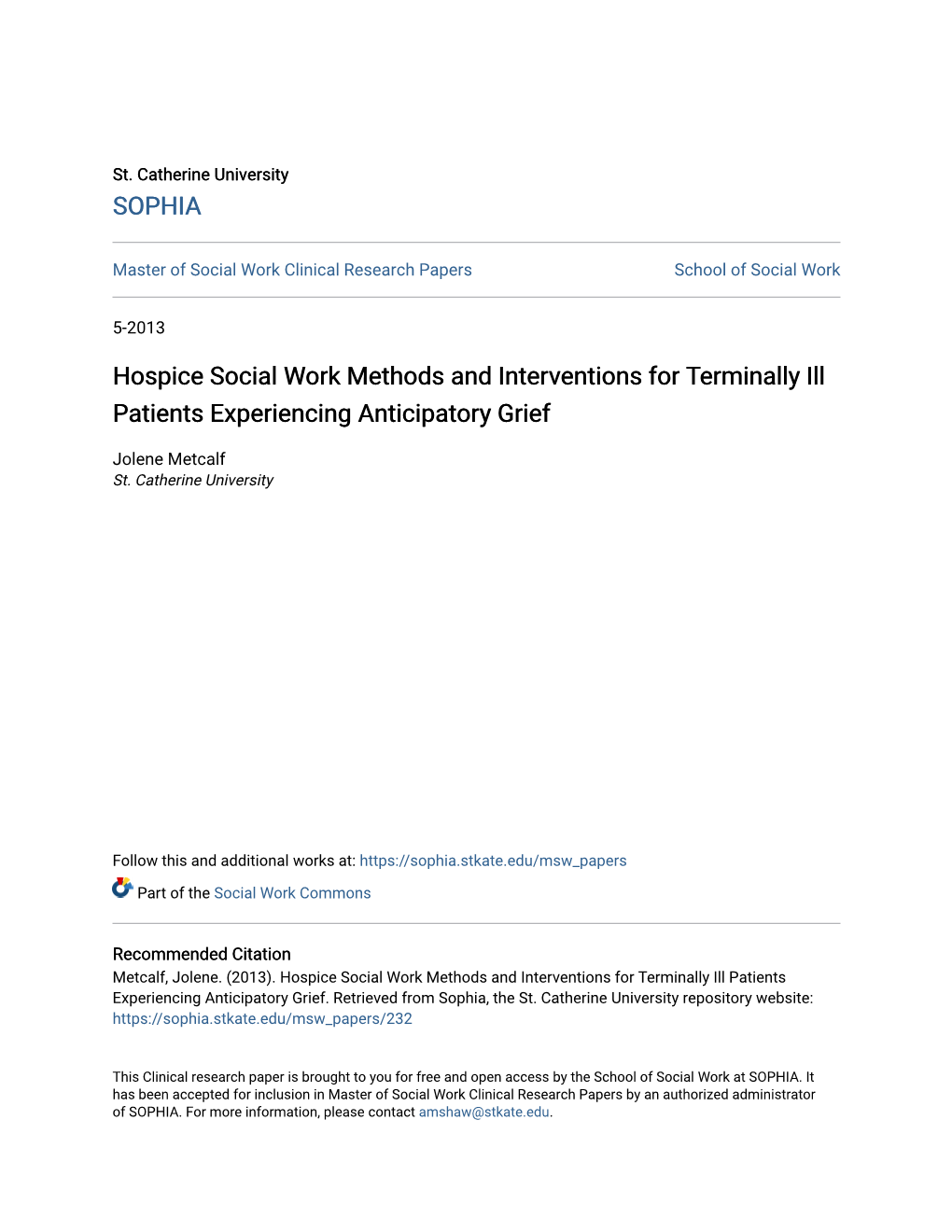 Hospice Social Work Methods and Interventions for Terminally Ill Patients Experiencing Anticipatory Grief