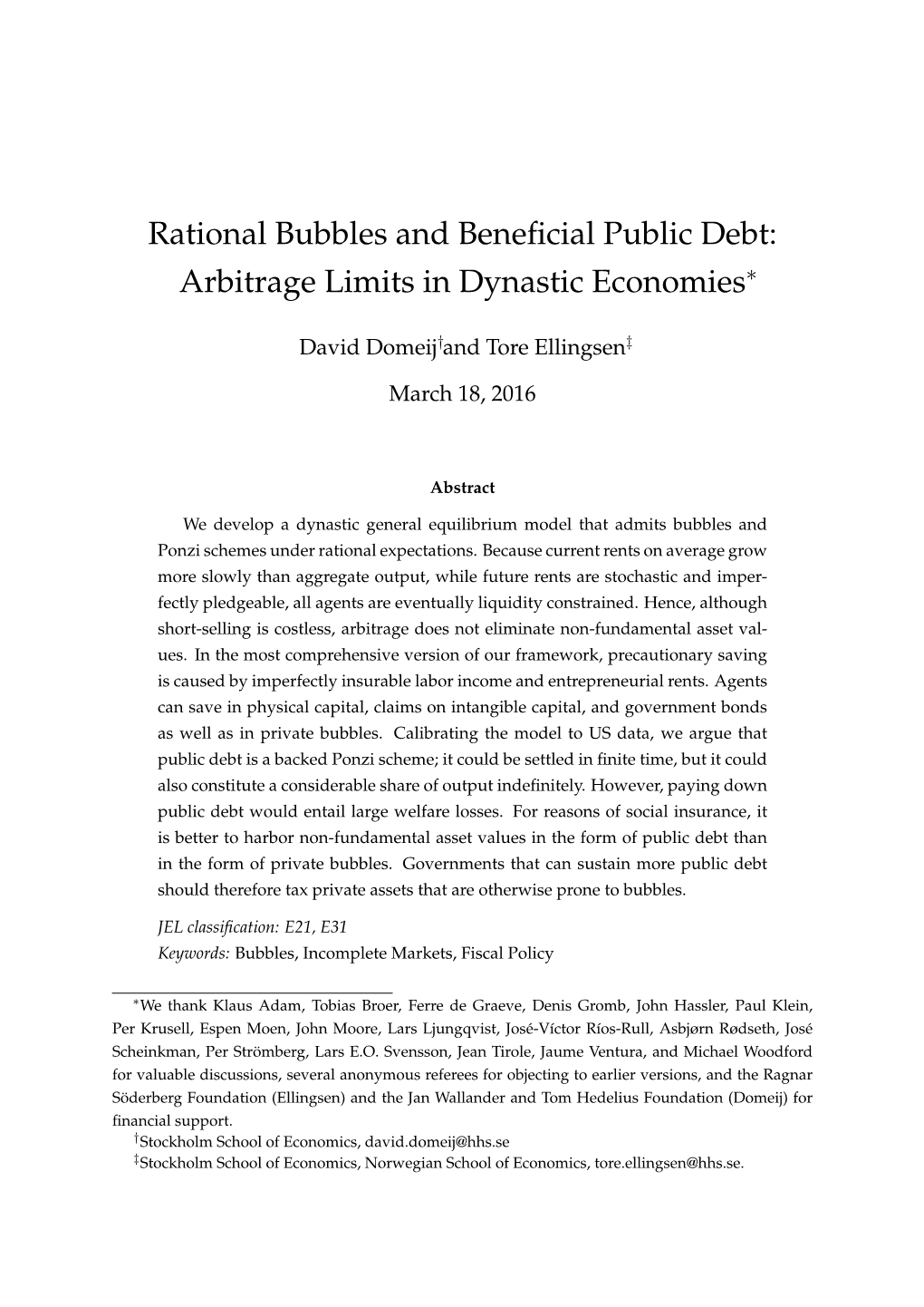 Rational Bubbles and Beneficial Public Debt