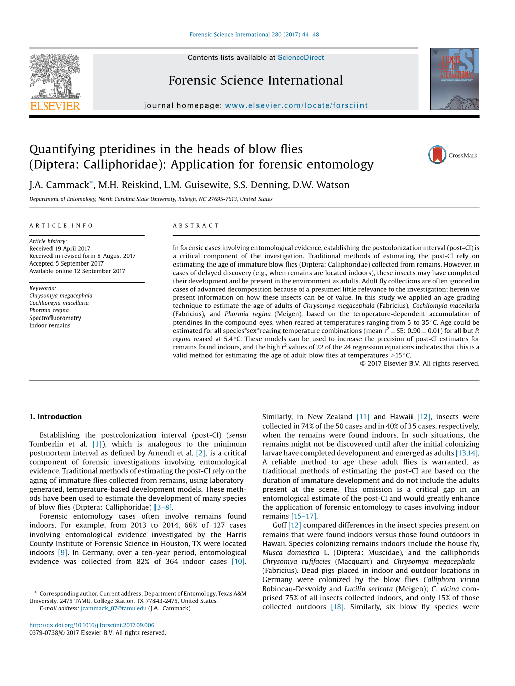 (Diptera: Calliphoridae): Application for Forensic Entomology