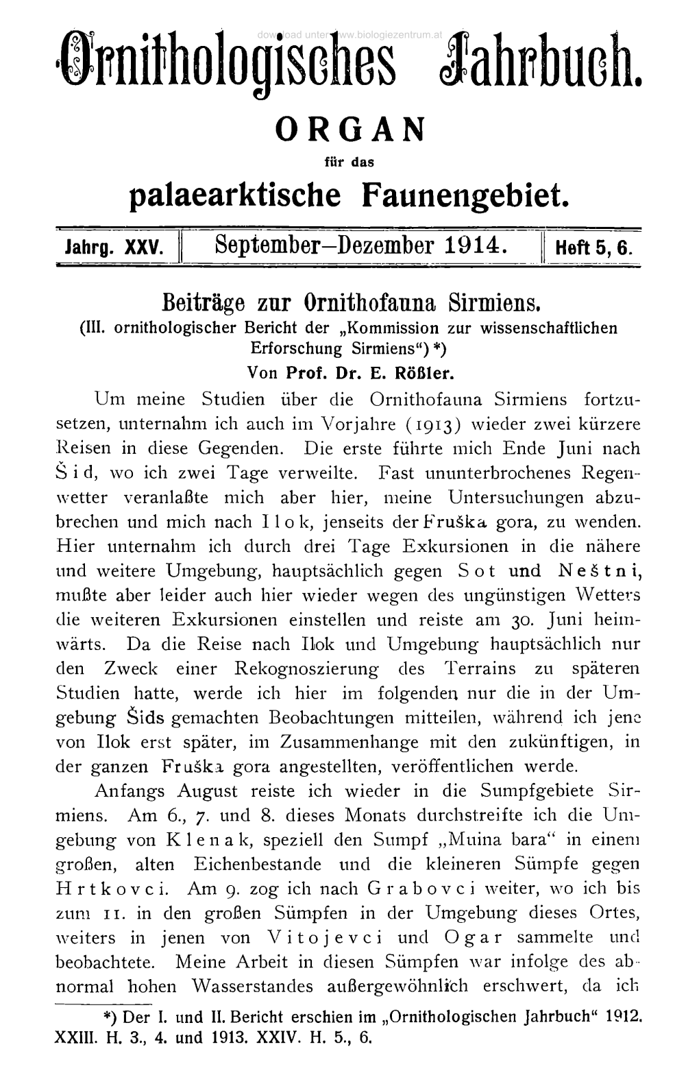 Beiträge Zur Ornithofauna Sirmiens. (III. Ornithologisches