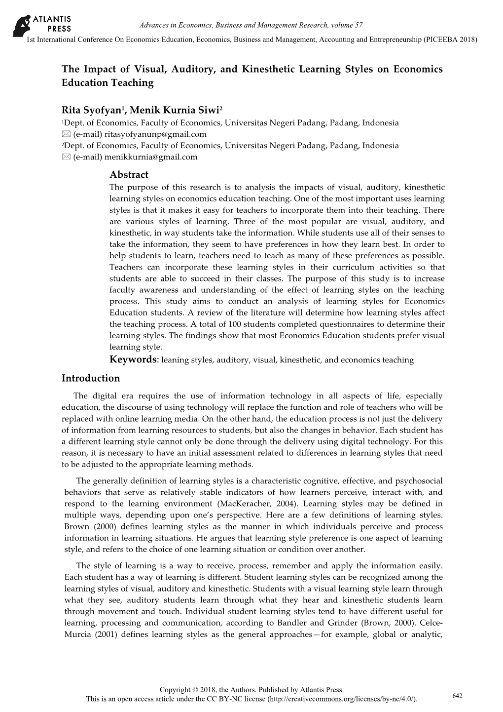 The Impact of Visual, Auditory, and Kinesthetic Learning Styles on Economics Education Teaching