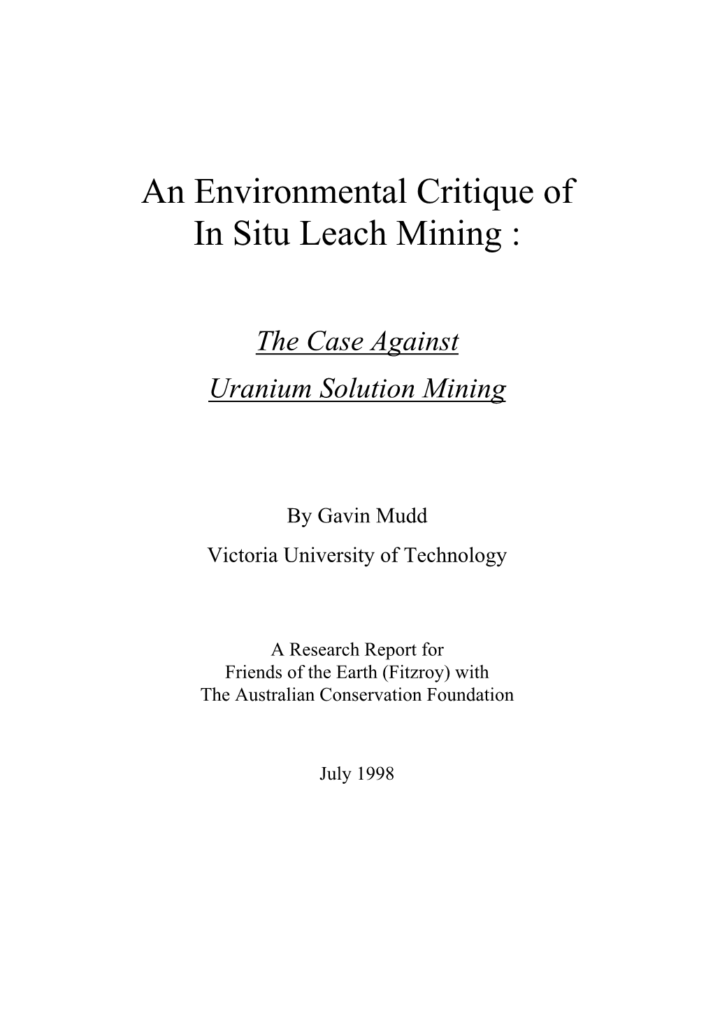 An Environmental Critique of in Situ Leach Mining