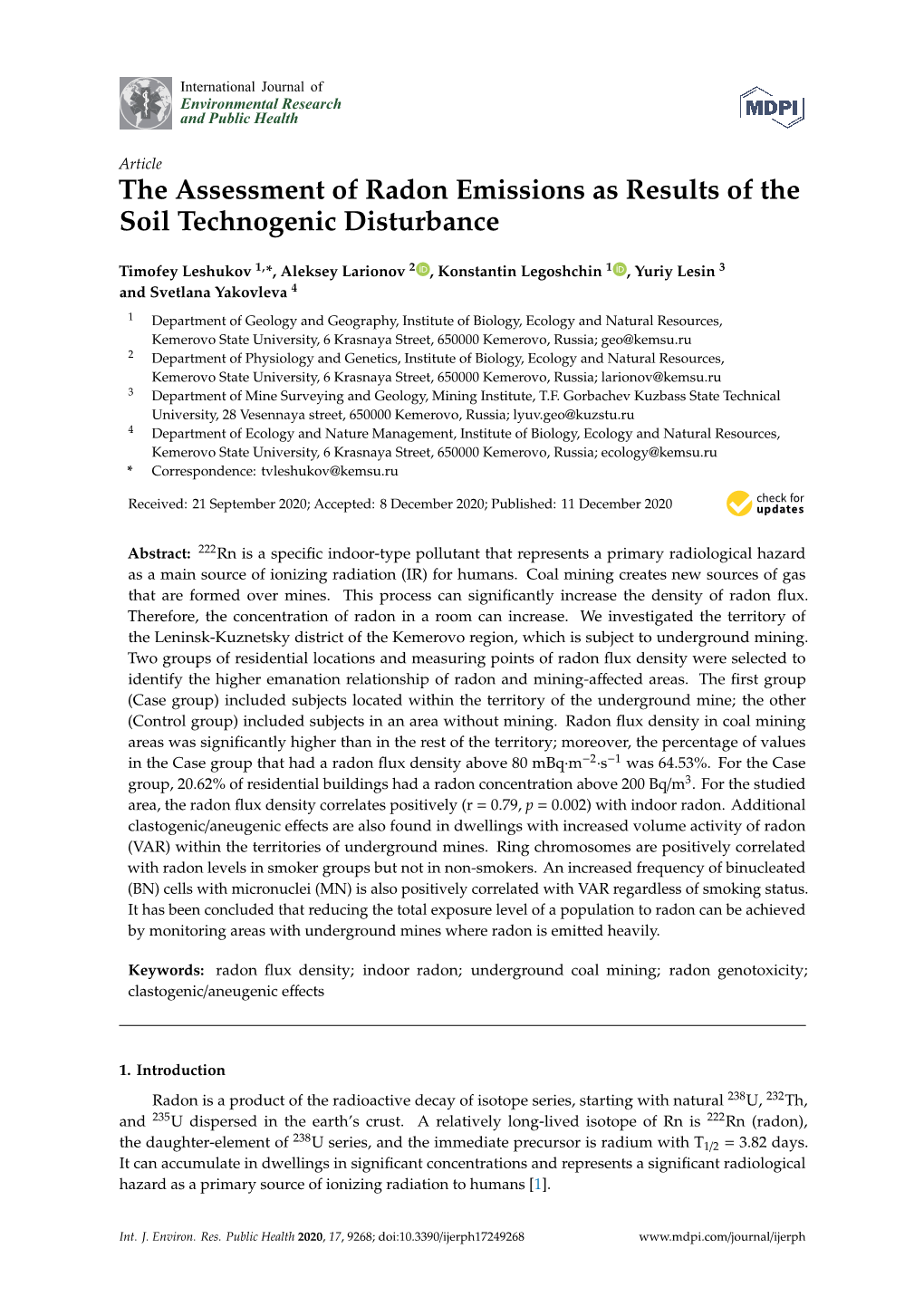 The Assessment of Radon Emissions As Results of the Soil Technogenic Disturbance