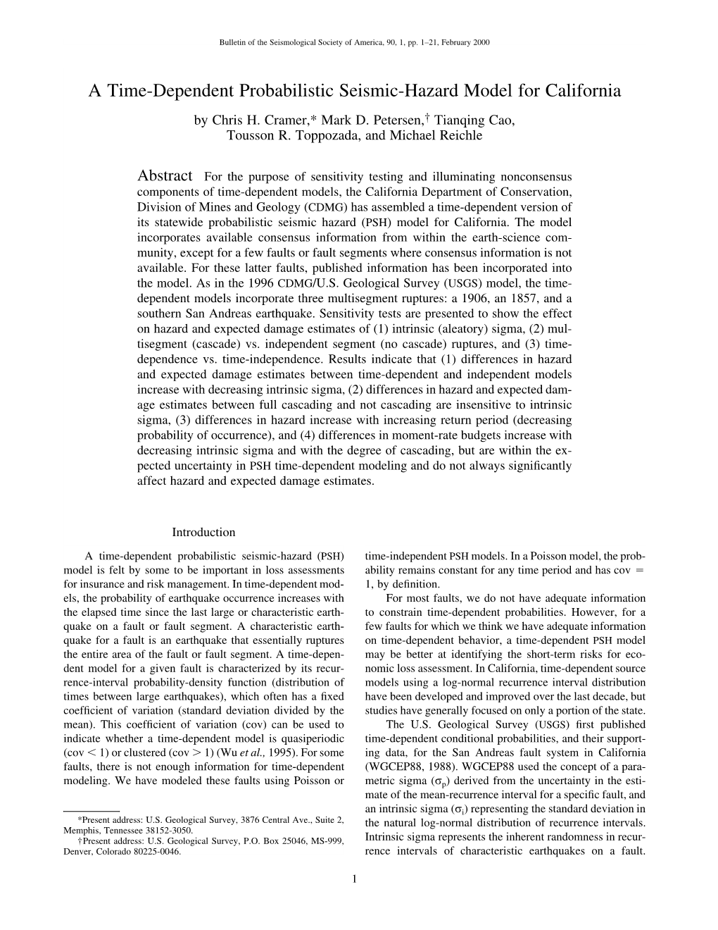 A Time-Dependent Probabilistic Seismic-Hazard Model for California by Chris H