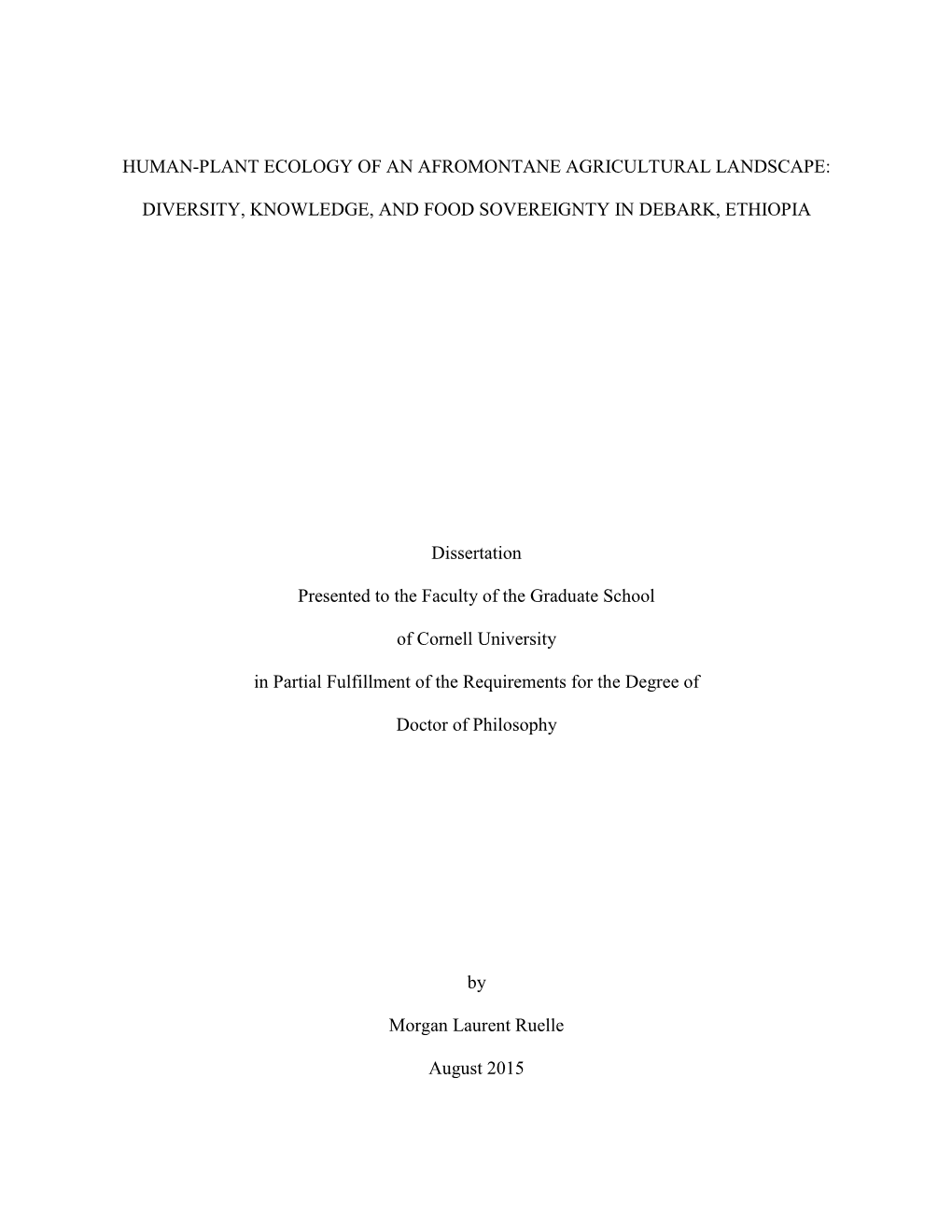 Human-Plant Ecology of an Afromontane Agricultural Landscape