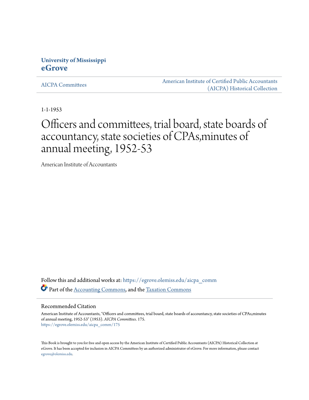 Officers and Committees, Trial Board, State Boards of Accountancy, State Societies of Cpas,Minutes of Annual Meeting, 1952-53 American Institute of Accountants