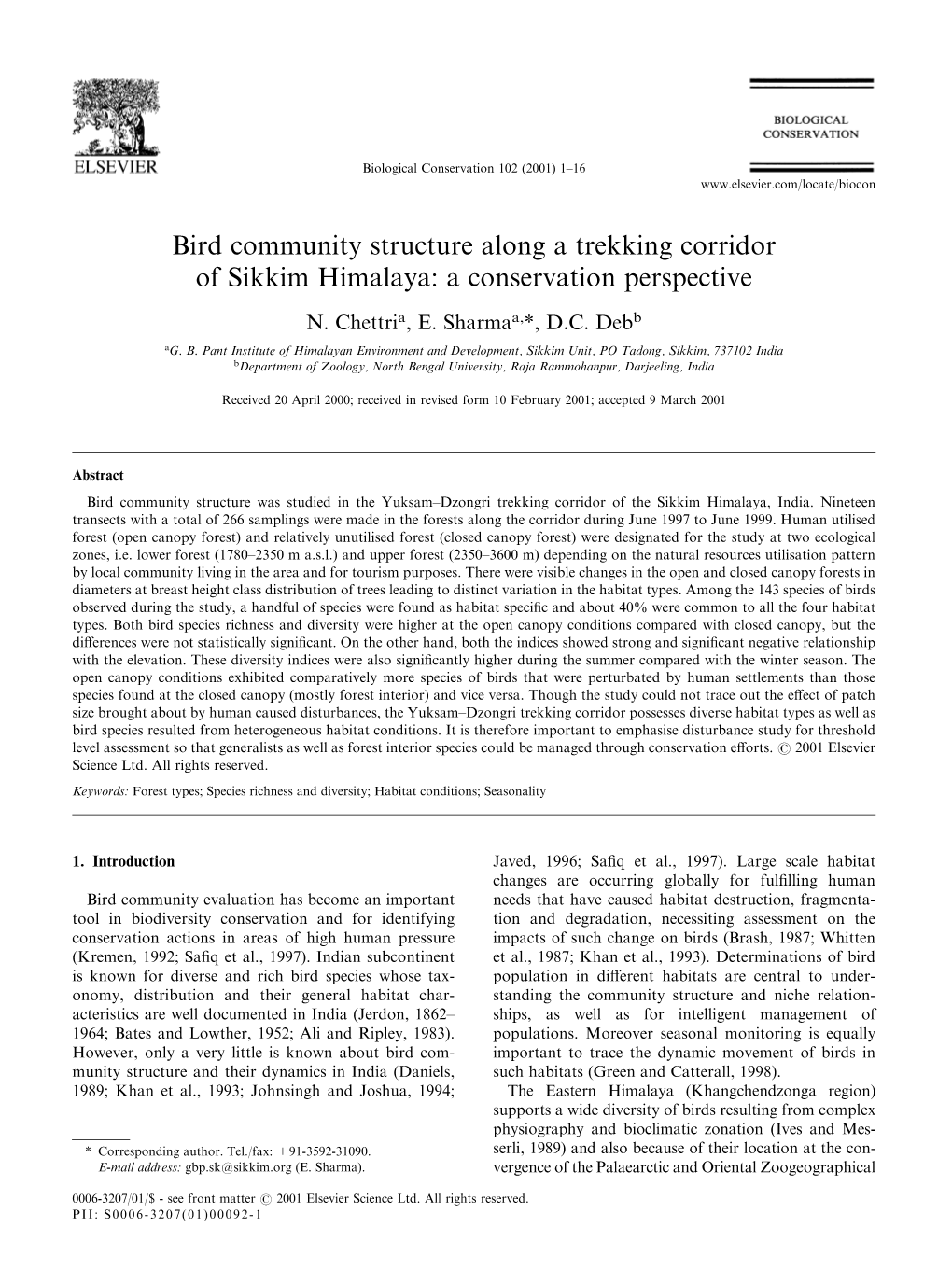 Bird Community Structure Along a Trekking Corridor of Sikkim Himalaya: a Conservation Perspective