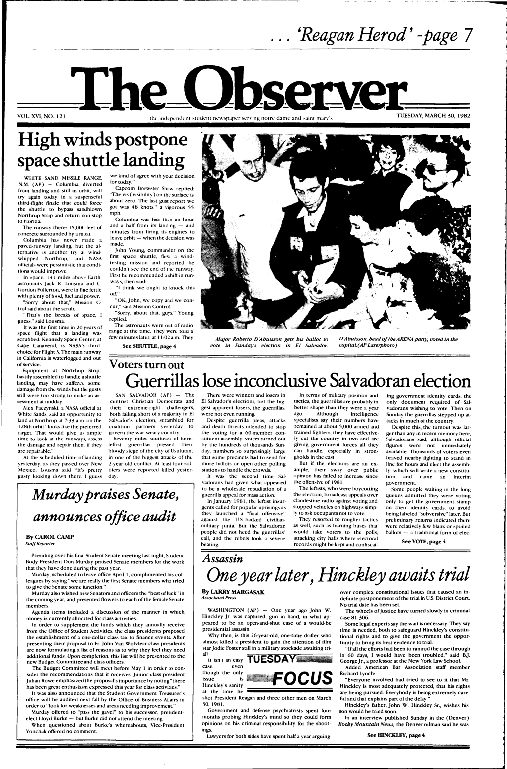 One Year Later, Hinckley Awaits Trial to Give the Senate Some Function." Murday Also Wished New Senators and Officers the "Best Ofluck" in by LARRY MARGASAK