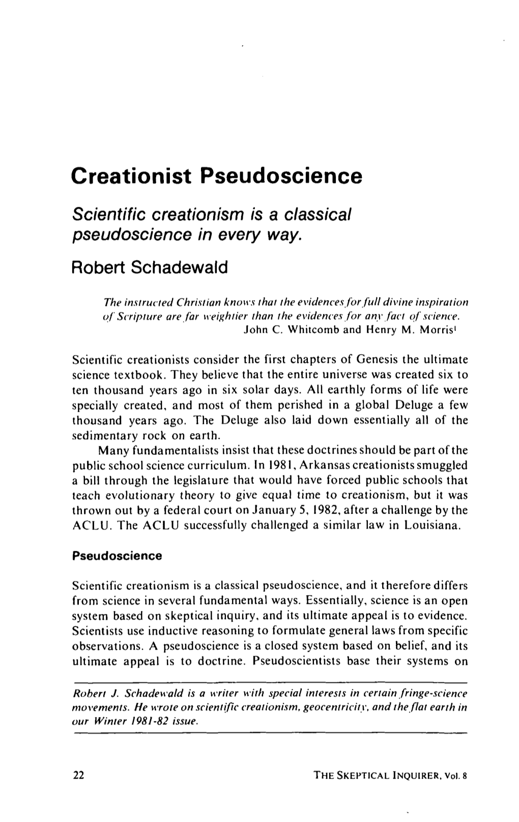 Creationist Pseudoscience Scientific Creationism Is a Classical Pseudoscience in Every Way