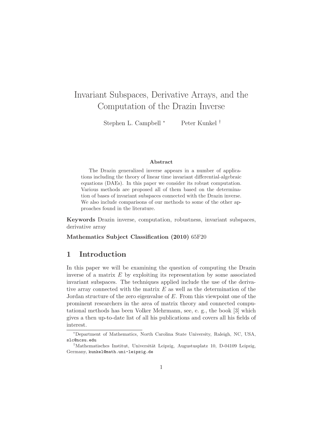 Invariant Subspaces, Derivative Arrays, and the Computation of the Drazin Inverse