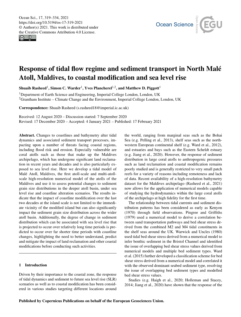 Response of Tidal Flow Regime and Sediment Transport in North Malé