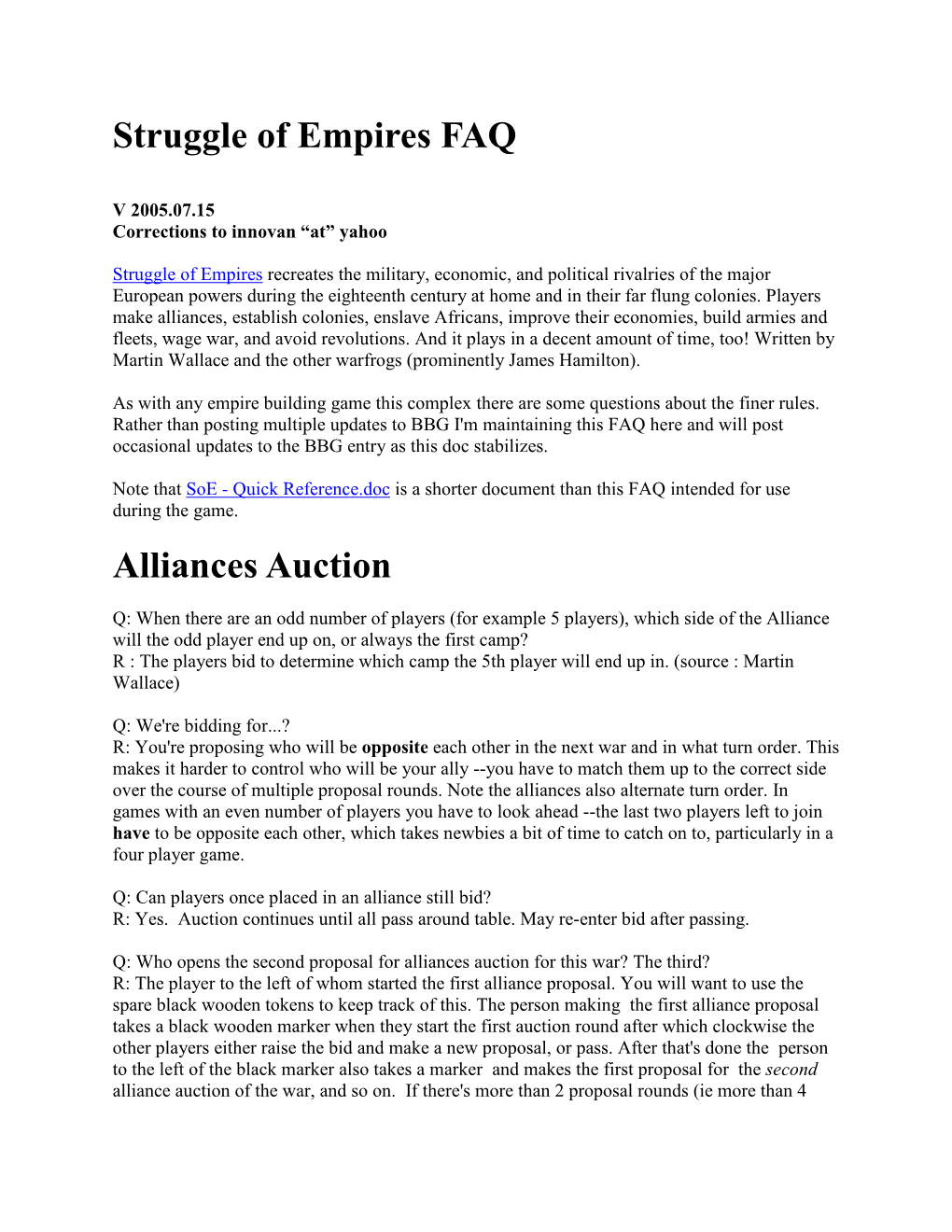 Struggle of Empires FAQ Alliances Auction