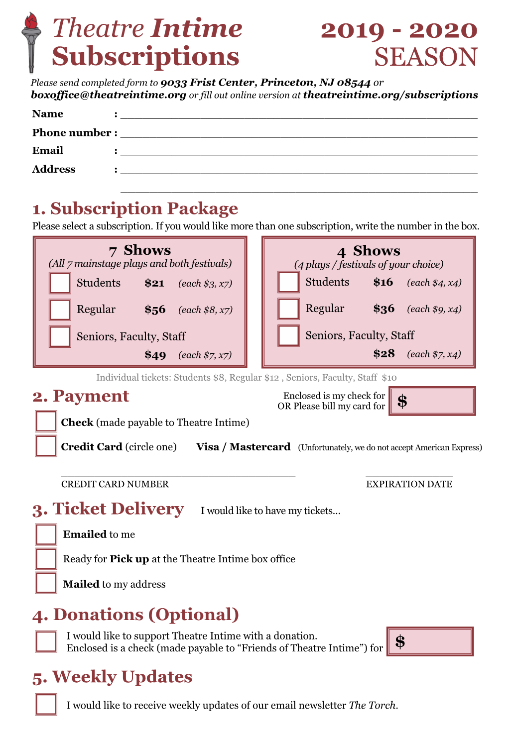 Theatre Intime Subscriptions 2019