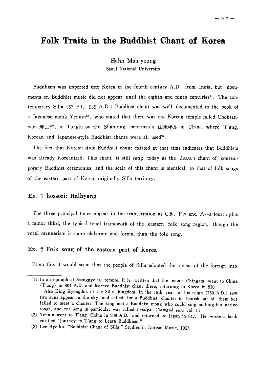 Folk Traits in the Buddhist Chant of Korea