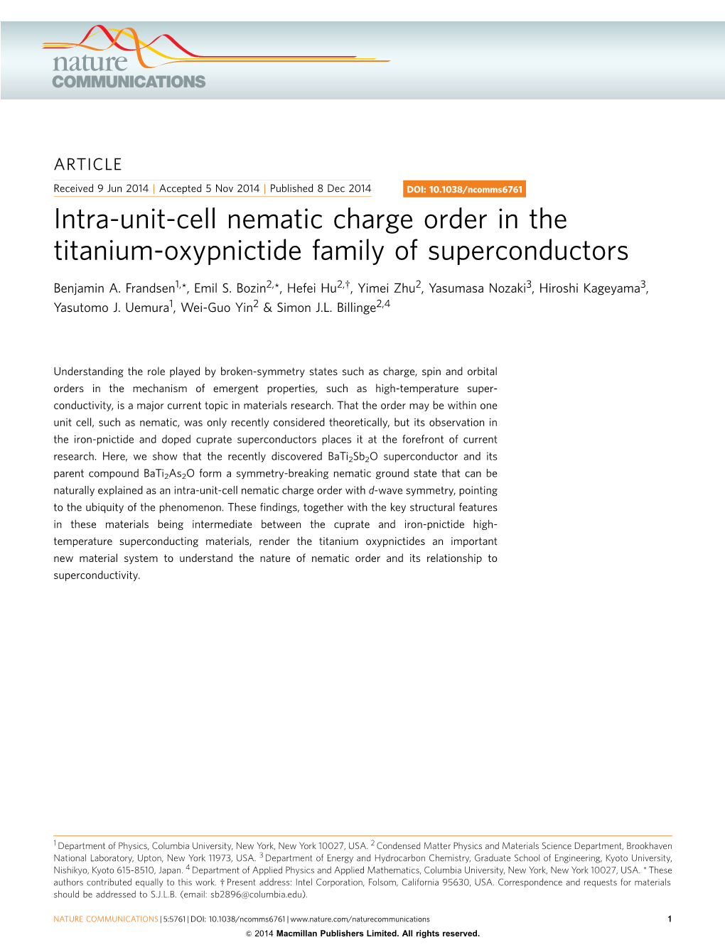 Intra-Unit-Cell Nematic Charge Order in the Titanium-Oxypnictide Family of Superconductors