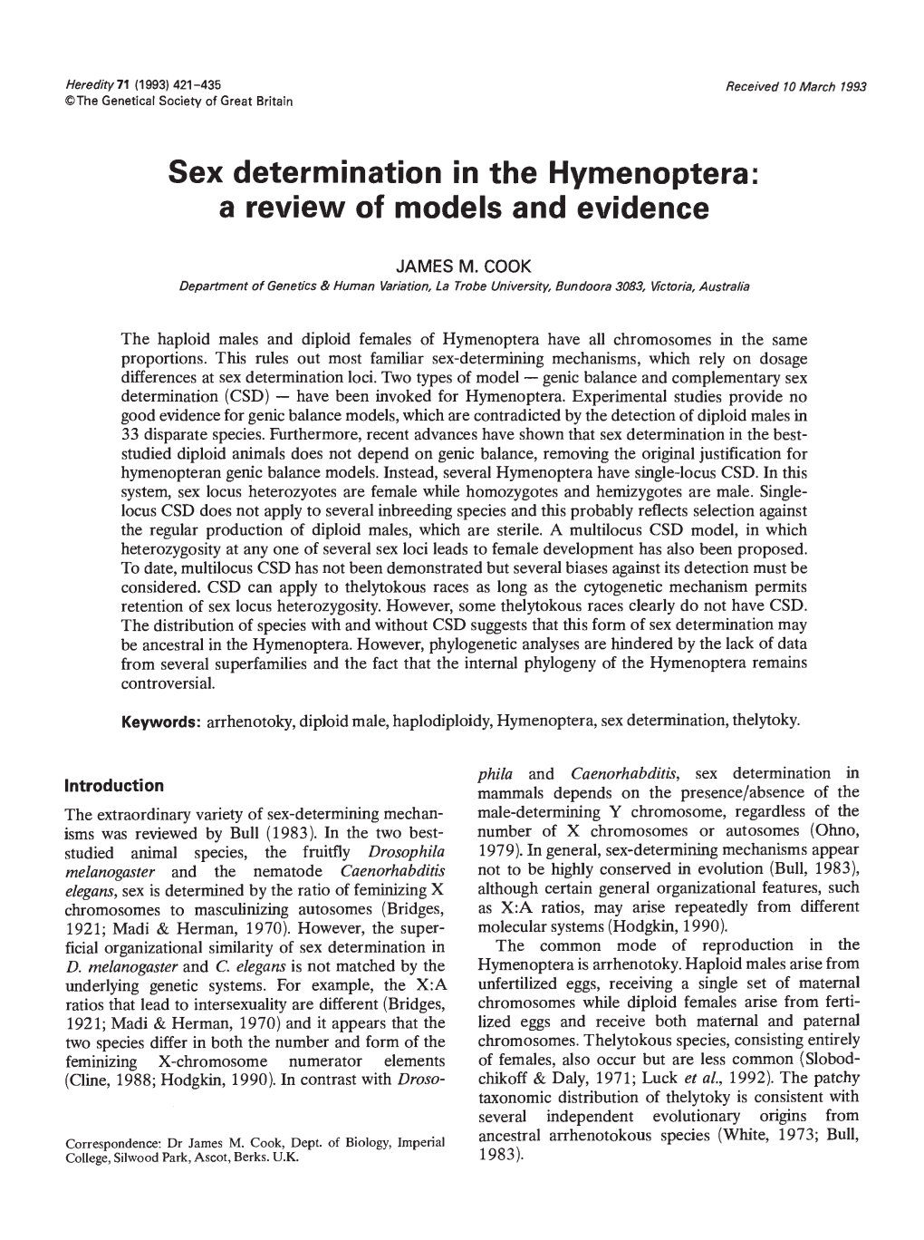 Sex Determination in the Hymenoptera: a Review of Models and Evidence