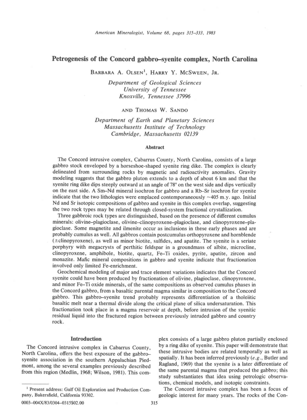 Petrogenesis of the Concord Gabbusyenite Complex, North