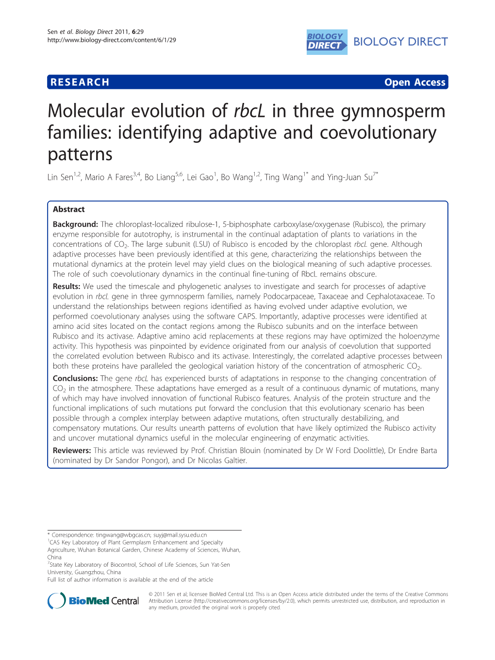 Molecular Evolution of Rbcl in Three Gymnosperm Families: Identifying