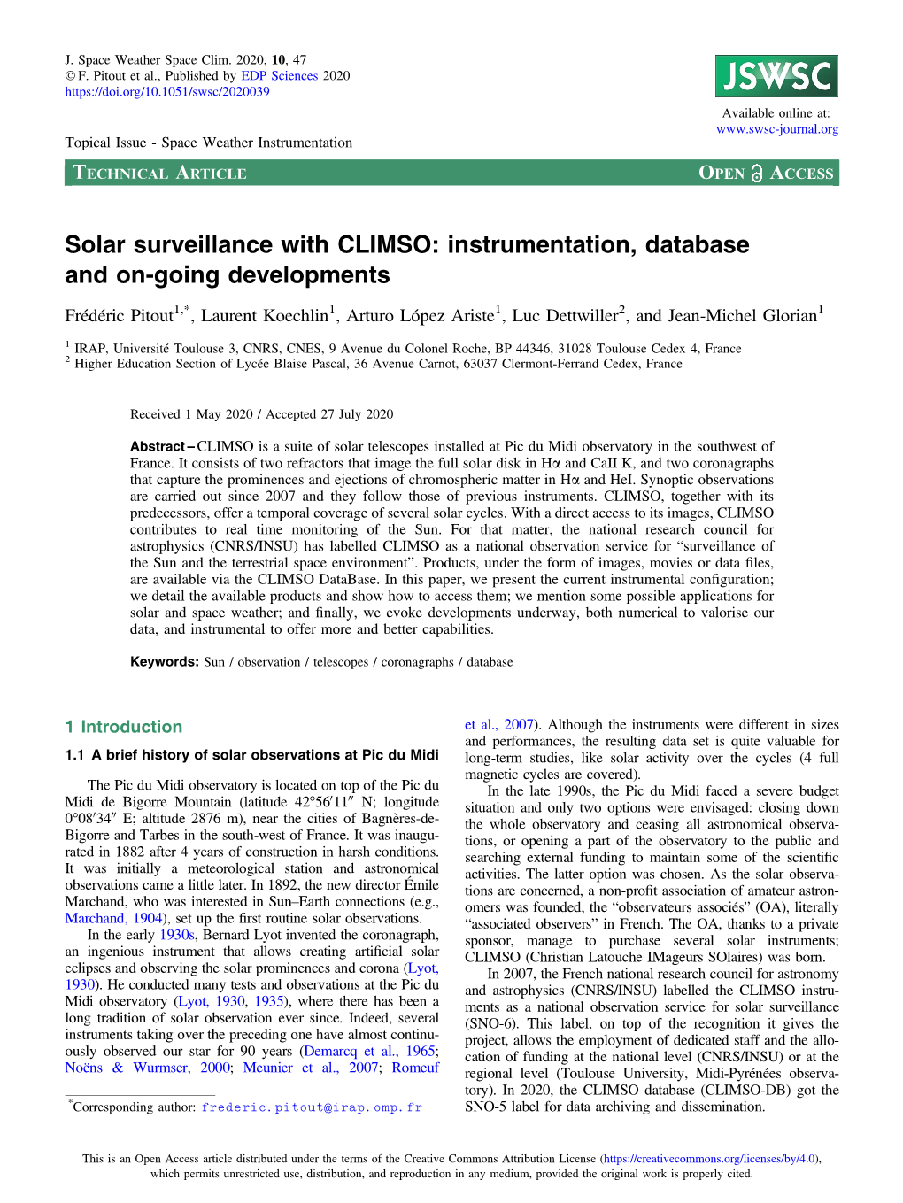 Solar Surveillance with CLIMSO: Instrumentation, Database and On-Going Developments