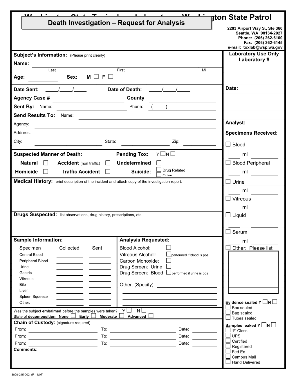 Death Investigation - Request For Analysis