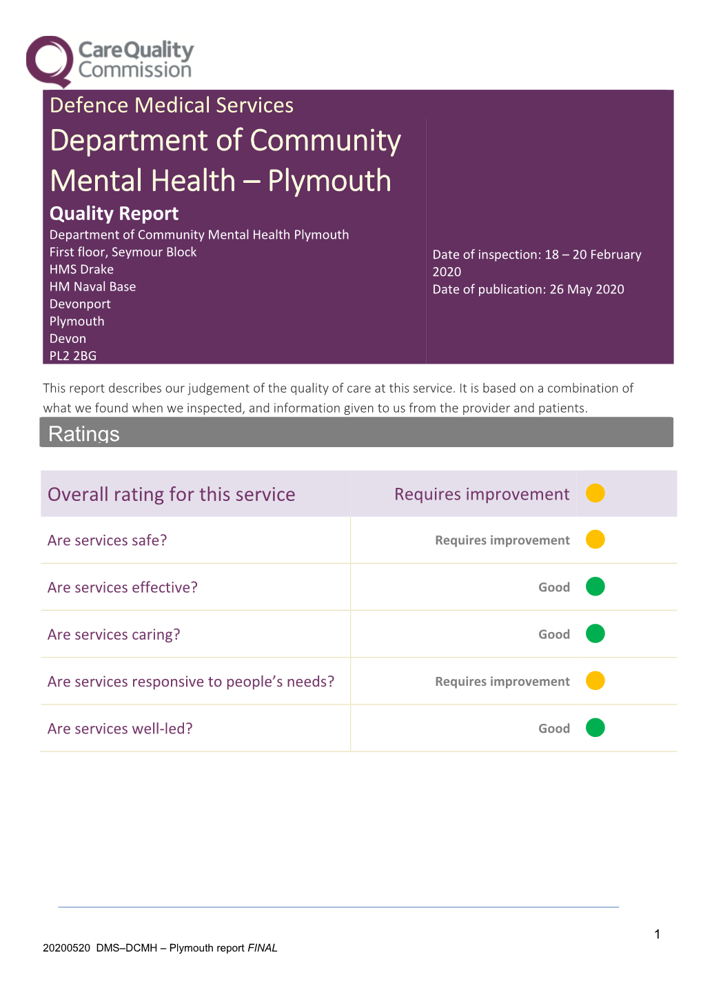 Department of Community Mental Health – Plymouth