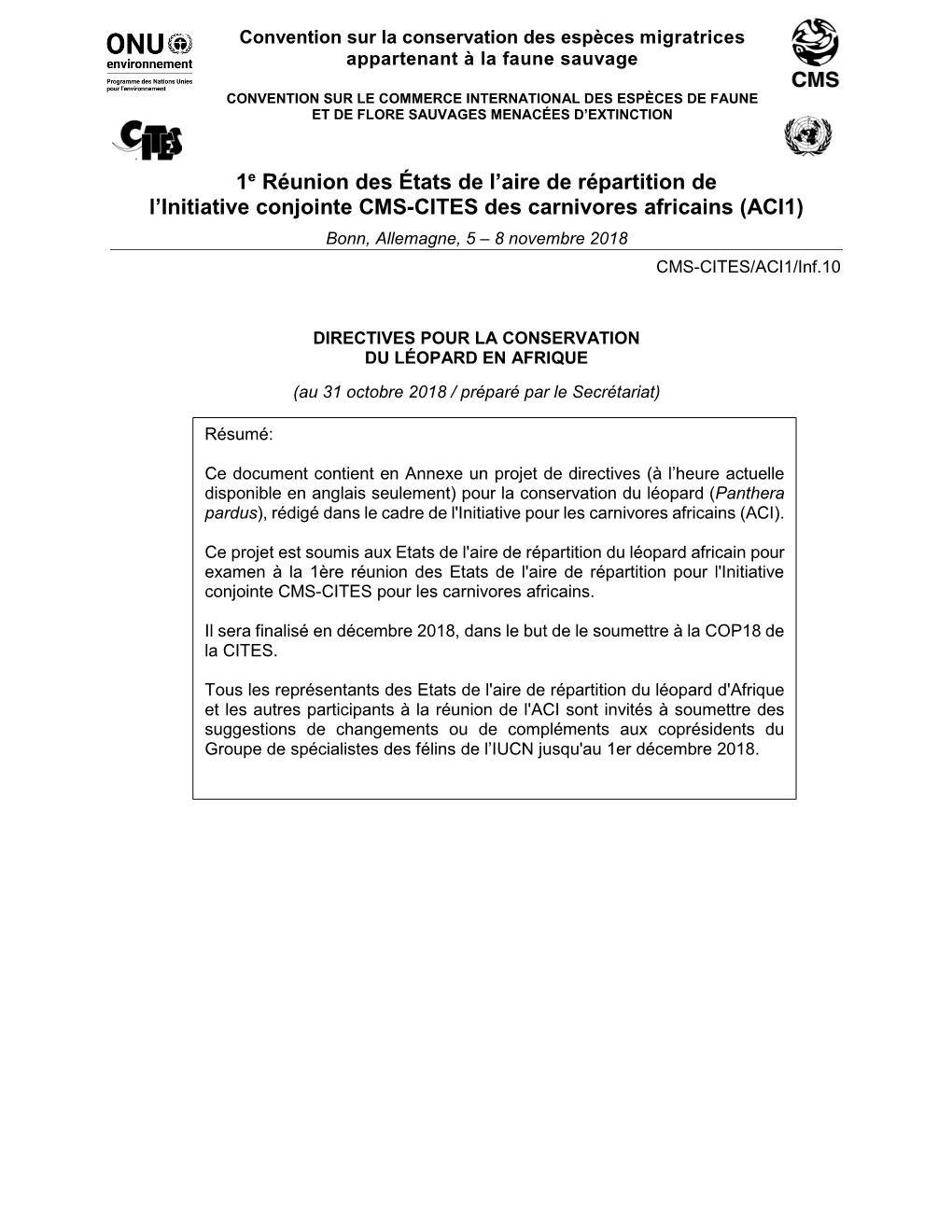 1E Réunion Des États De L'aire De Répartition De L'initiative Conjointe