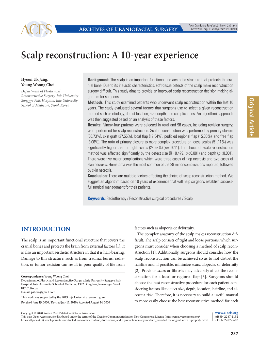 Scalp Reconstruction: a 10-Year Experience