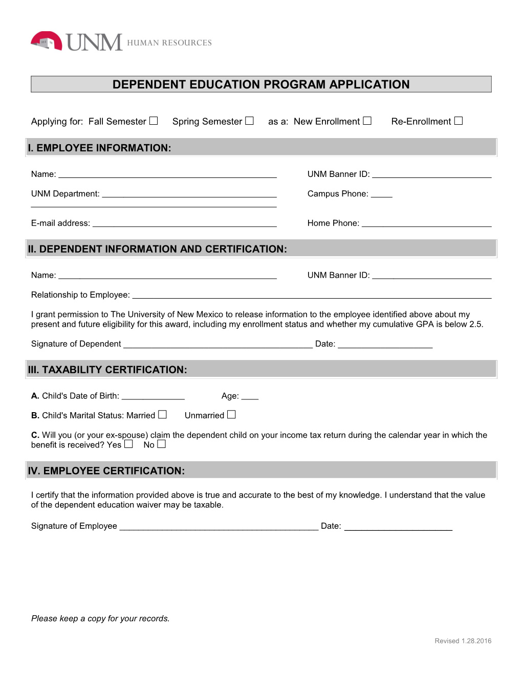 Dependent Education Program Application - Fall 2010