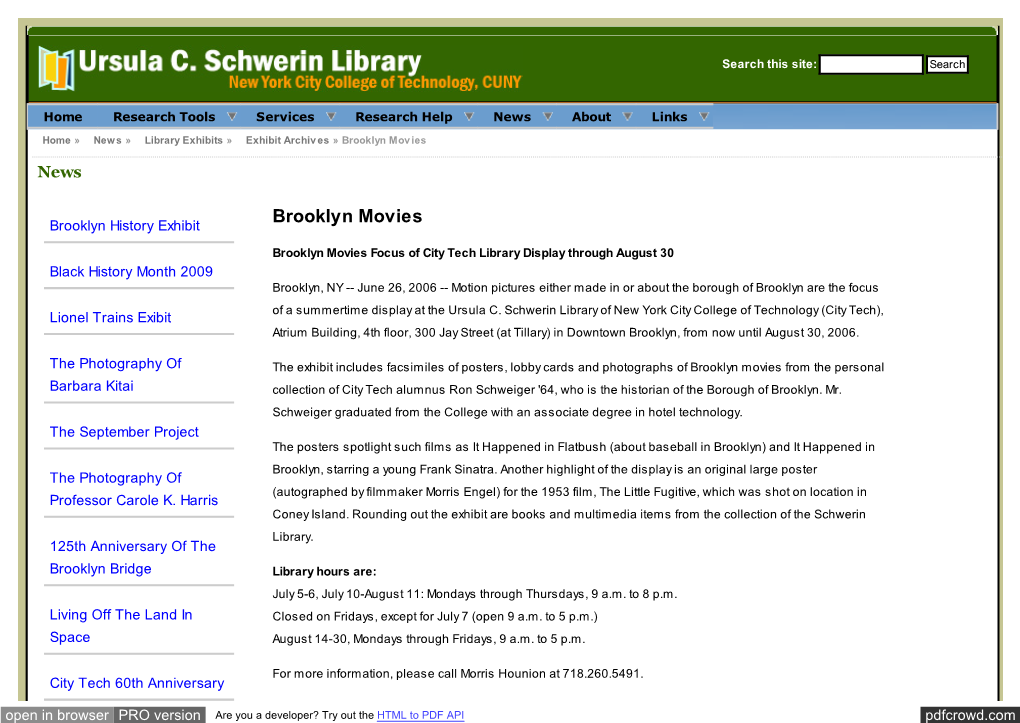 Brooklyn Movies | Ursula C. Schwerin Library