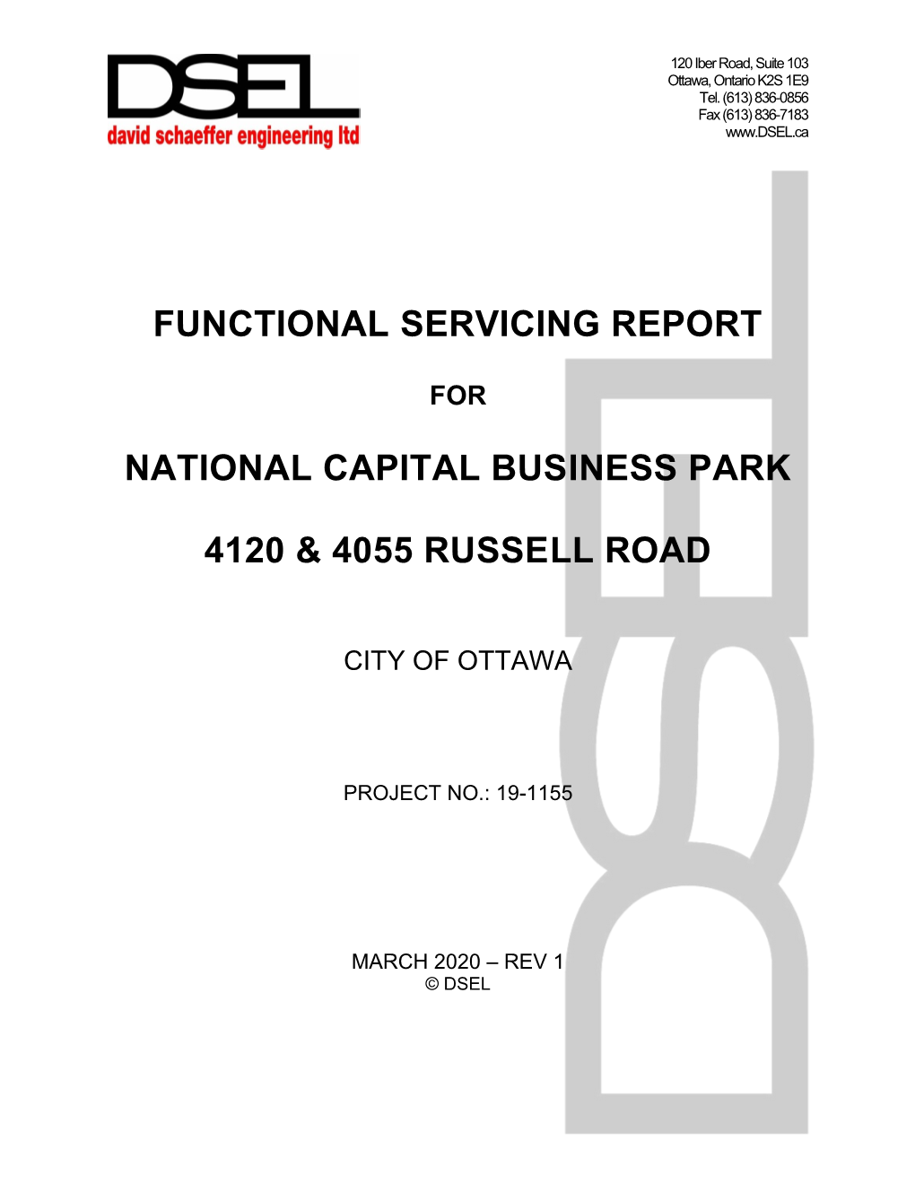 Functional Servicing Report National Capital Business Park March 2020 – Rev 1 4120 & 4055 Russell Road