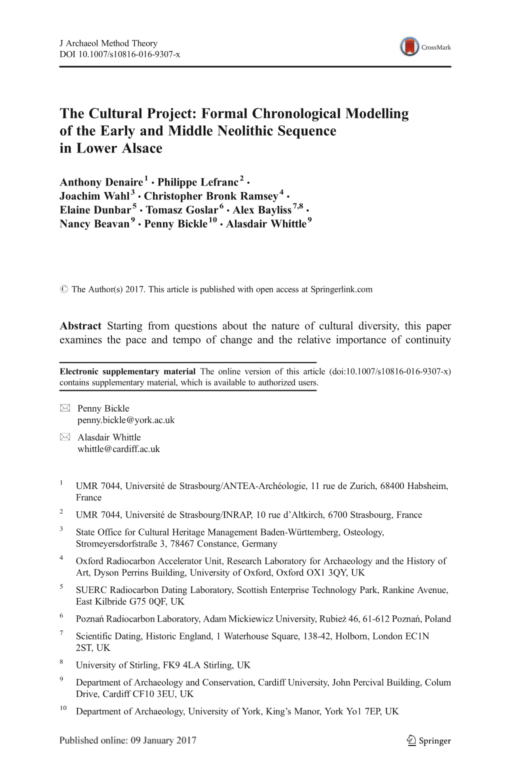 Formal Chronological Modelling of the Early and Middle Neolithic Sequence in Lower Alsace