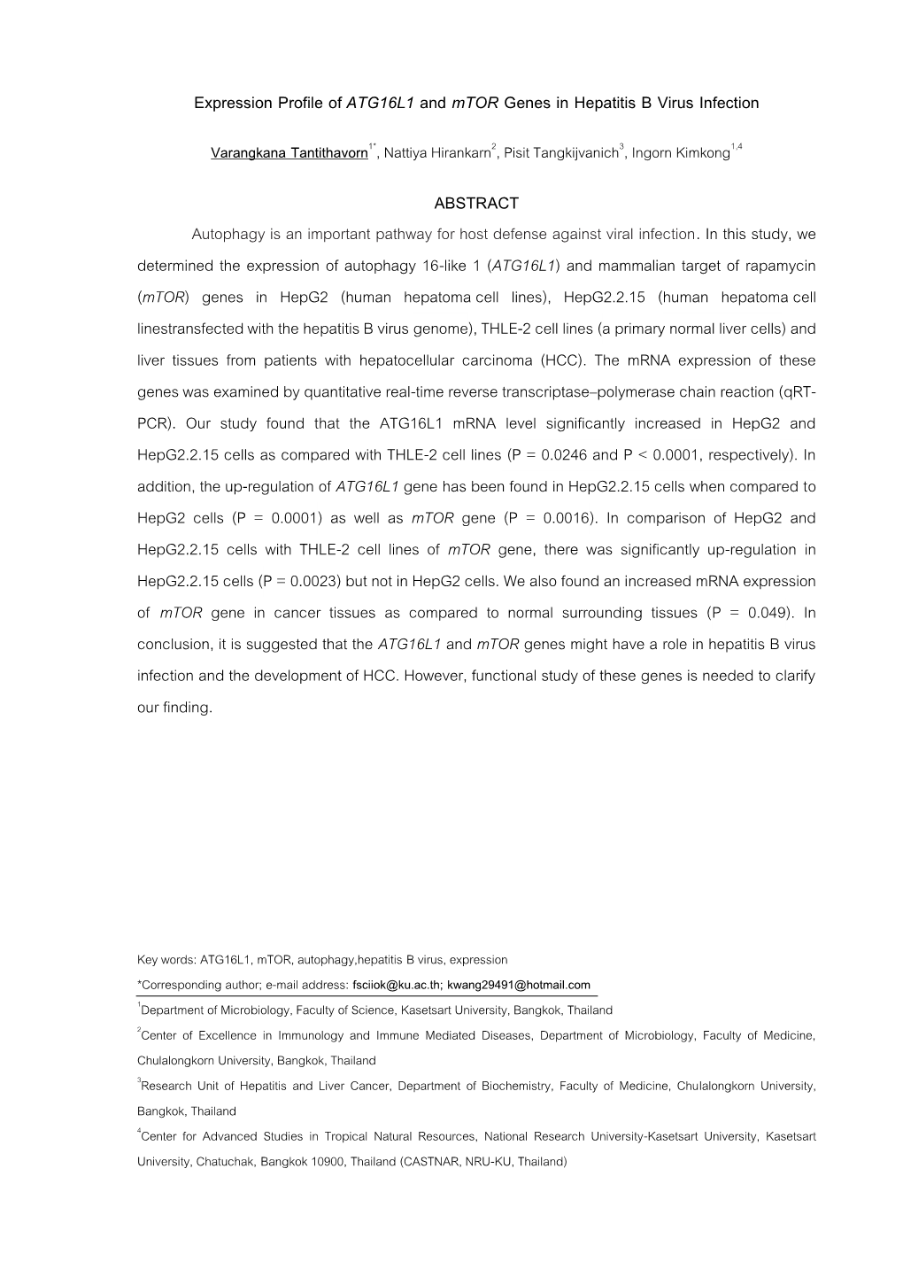 Expression Profile of ATG16L1 and Mtor Genes in Hepatitis B Virus Infection