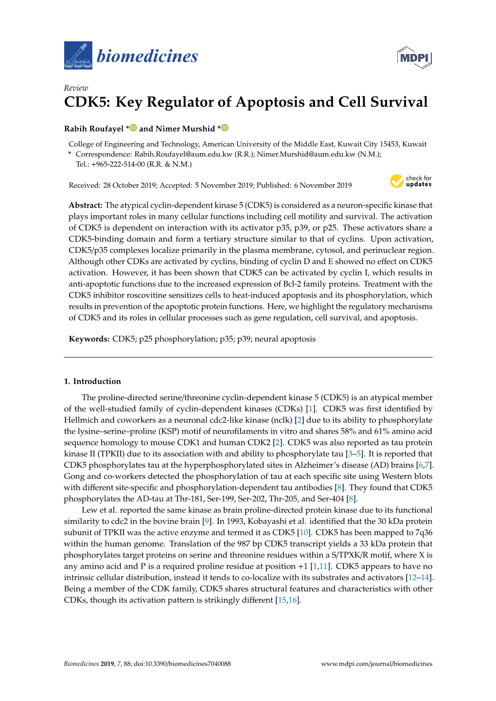 CDK5: Key Regulator of Apoptosis and Cell Survival