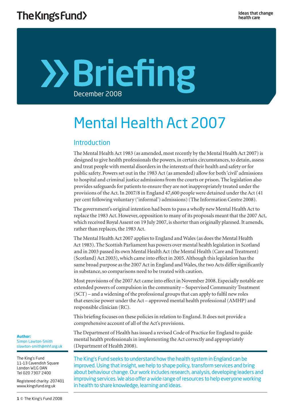 Briefing: Mental Health Act 2007