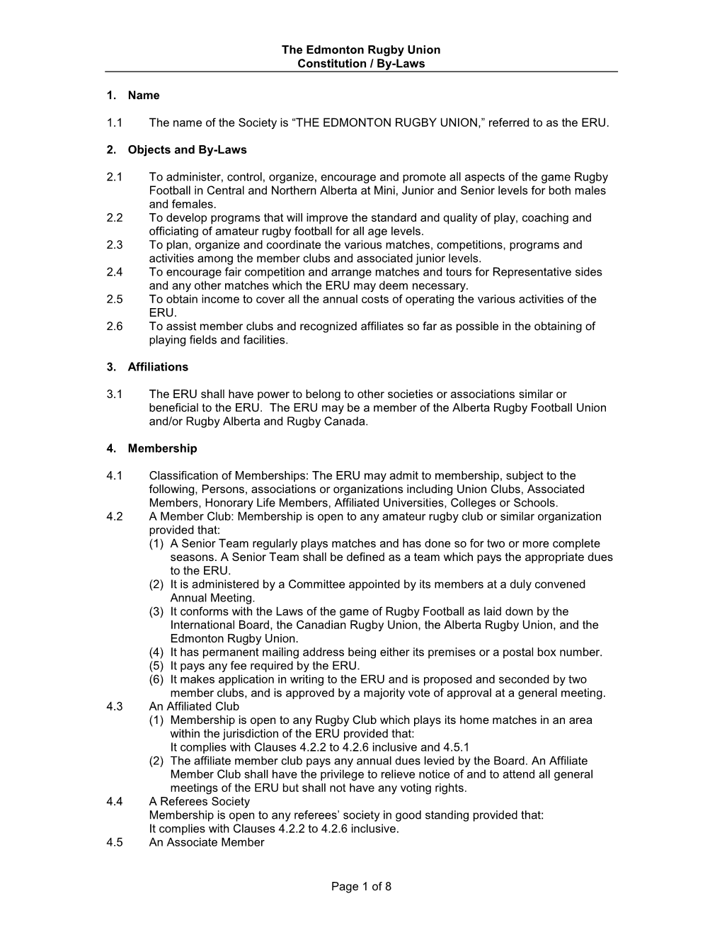 The Edmonton Rugby Union By-Laws