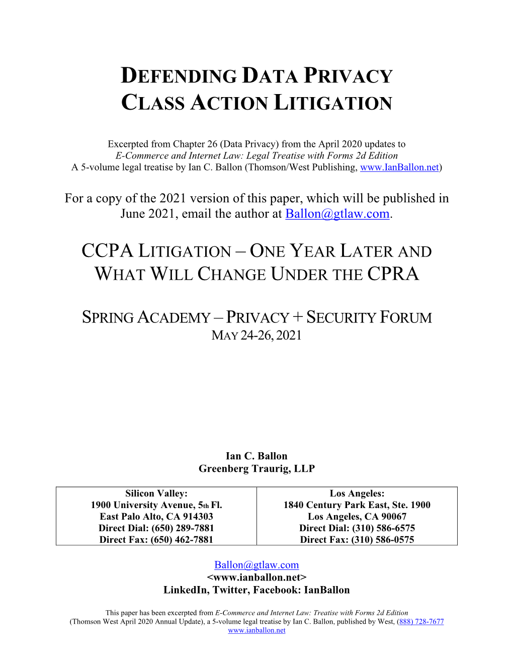 Defending Data Privacy Class Action Litigation