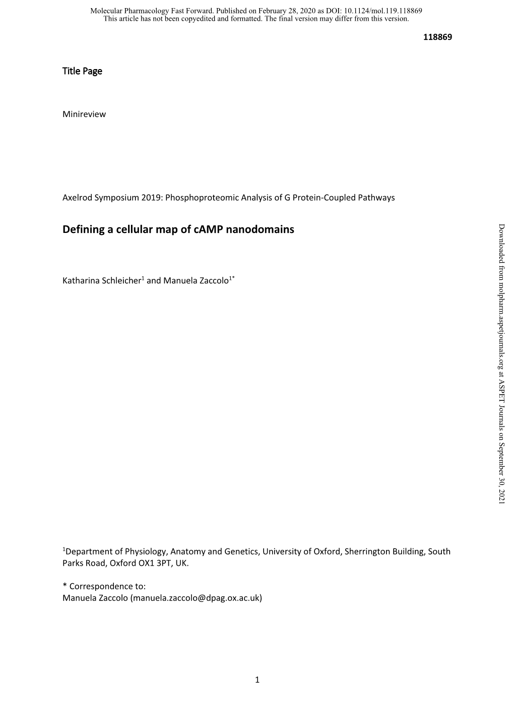 Defining a Cellular Map of Camp Nanodomains