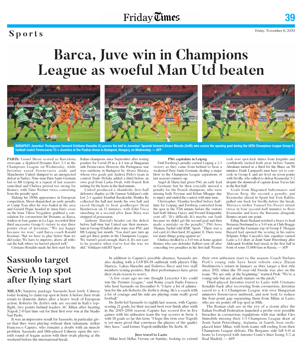 Barca, Juve Win in Champions League As Woeful Man Utd Beaten