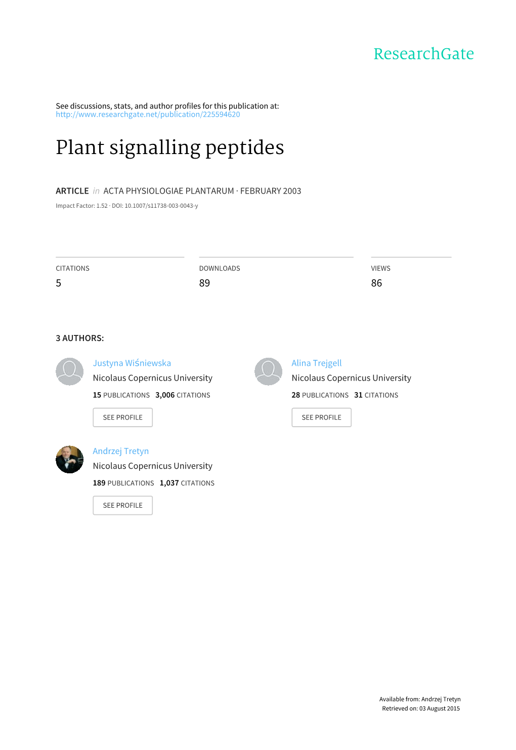 Plant Signalling Peptides